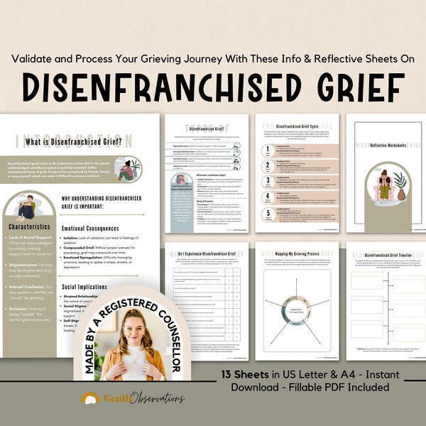 Disenfranchised Grief Worksheets for The Non-Traditional Bereavement Process, Stages of Grief, Grief and Loss Worksheets for Adult Therapy