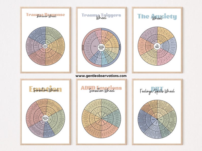 15 Feelings Wheels: Trauma, Trauma Reactions, Anxiety, Atlas of The Heart, Power & Control, Self-Care, DBT Skills, Somatic, ADHD, Sensory image 9