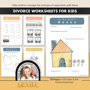 Werkbladen scheiden voor kinderen: omgaan met scheiding, emotionele regulatie Werkbladen omgaan met vaardigheden voor kinderen, werkbladen therapie voor kinderen