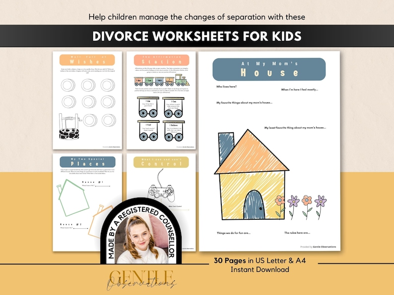 Divorce Worksheets for Kids Coping With Separation, Emotional ...