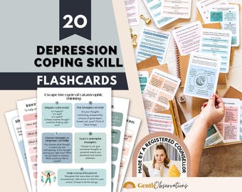 Tarjetas de habilidades para afrontar la depresión, sanación del niño interior, distorsiones cognitivas, habilidades para afrontar la vergüenza, diario de perfeccionismo, terapia cognitivo conductual para la ansiedad.