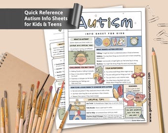 Autism Info Sheets for Kids & Teens, Psychoeducation Autism Worksheets, Neurodivergent Resource, ASC Worksheet, Autism Spectrum Condition