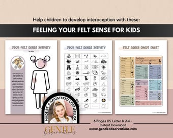 Identifying Felt Senses for Kids: Somatic Therapy Worksheets, Sensory Awareness & Processing, Sensory Language Activities, Interoception