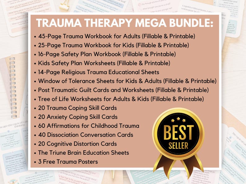 Trauma Therapy Worksheets Bundle, PTSD, Coping Skills (Digital Download) image 2