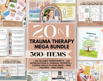 Trauma Therapy Worksheets Bundle, PTSD, Coping Skills (Digital Download)