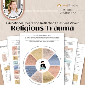 Religious Trauma Educational Worksheets and Reflection Questions, Trauma Coping Skills, Trauma Therapy Worksheets, Power and Control Wheel