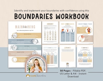 Boundaries Workbook for Teens & Adults, Mental Health Self-Care Book, Couples Counseling Sheets, Boundary Setting Statements and Scripts