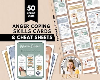 Anger Coping Skill Cards And Cheat Sheets, Anger Management for Teens and Adults, Emotional Regulation, Healing Anger Issues, Self-Awareness