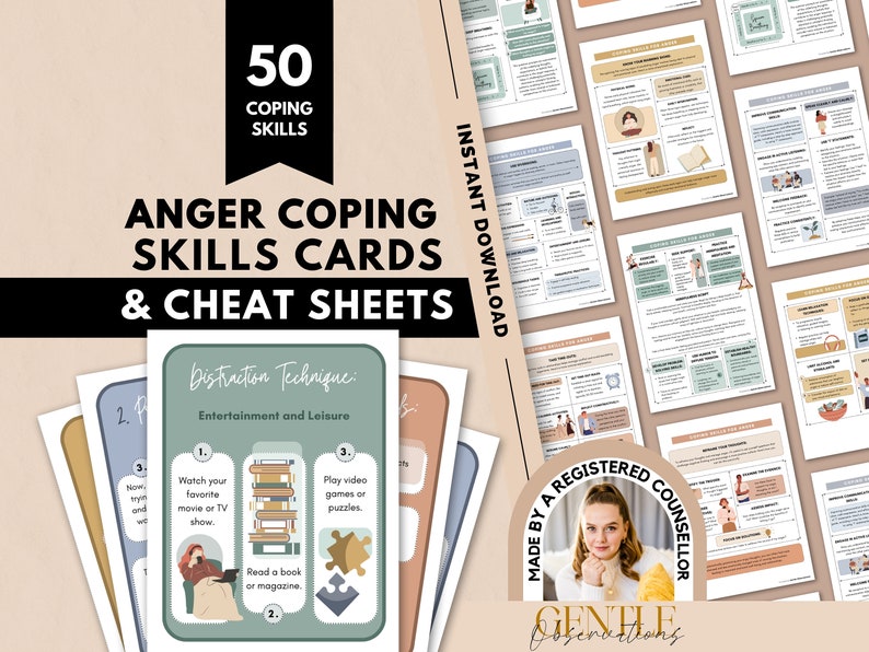 Pu&ograve; includere: Un set di 50 carte di coping skills per la rabbia stampabili e cheat sheet. Le carte presentano una variet&agrave; di coping skills, tra cui tecniche di distrazione, tecniche di rilassamento e strategie di problem solving. Le carte sono progettate per aiutare le persone a gestire la propria rabbia in modo sano. Le carte sono realizzate da un consulente registrato.