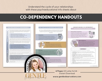 Co-Dependency Psychoeducation Handouts, Setting Healthy Boundaries for Relationship Addiction, Self-Awareness Sheets for Independence