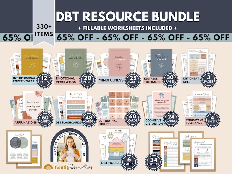 DBT Therapy Mega Bundle, Worksheets, Flashcards, Journal (Digital Download) image 3