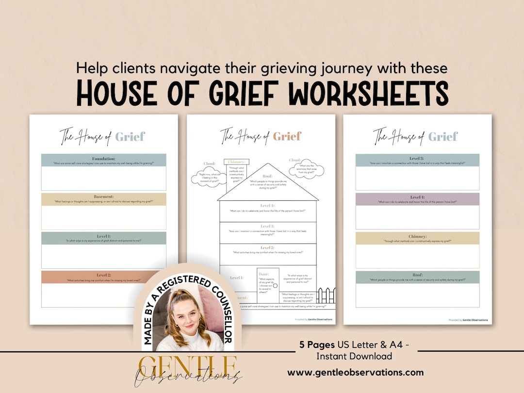 House of grief therapy worksheets for teens adults grief and loss