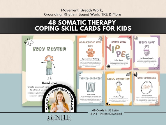 Somatic Therapy Coping Cards for Kids, Emotional Regulation (Digital Download)