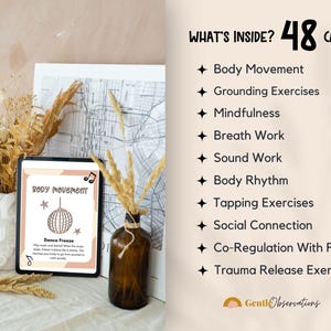 Digital screen showcasing a carousel of Somatic Therapy Coping Skill Cards, highlighting somatic exercises and Polyvagal Theory concepts for young users.