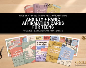Teen Anxiety and Panic Affirmation Cards, 40 Printable Coping Cards