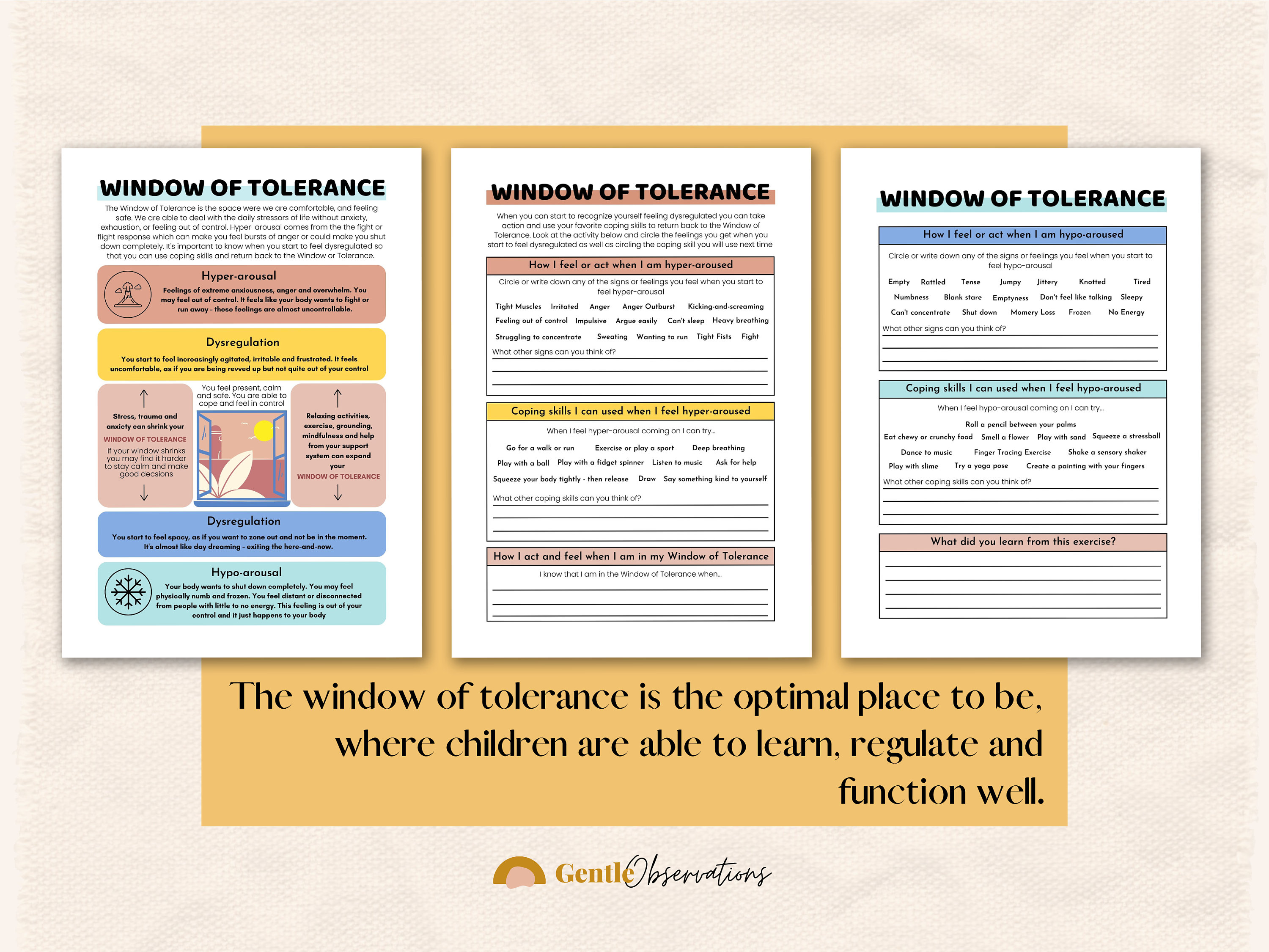 Window of Tolerance Worksheets, Coping Skills for Kids (fillable PDF ...