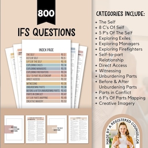 800 IFS Questions Cheat Sheet for Therapists,  IFS Parts Work Therapy, Counseling Prompts, Protector Parts, Shadow Work, IFS Journal Prompts
