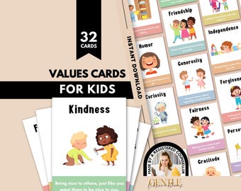 Values Cards for Kids, Acceptance and Commitment Therapy For Kids, Social Emotional Learning Cards, Growth Mindset, School Counselor Tool
