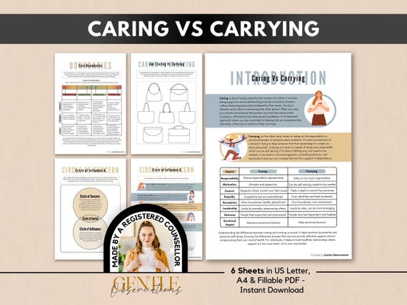 Caring Vs Carrying: Healthy Boundary Setting Worksheets, Compassion Fatigue & Burnout Prevention Activity, Circle of Influence And Control