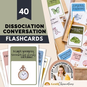 Tarjetas de conversación sobre disociación, tarjetas de terapia para el TEPT, trastorno de identidad disociativo, terapia para el trauma TID, tarjetas de experiencias disociativas, EMDR