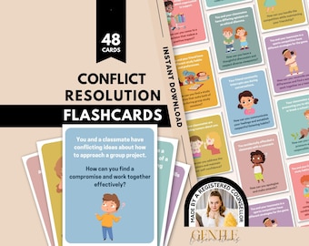 Conflict Resolution Flashcards for Kids Social Skills Development, School Counselor Restorative Justice Tool, School Teacher SEL Kids Cards