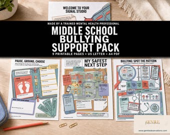 Bullying Worksheets for Kids Ages 8-12, Middle School Bullying Support Pack, School Counselor SEL Activities, Safety Plan Printable PDF