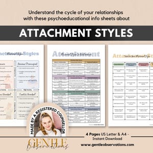 The Cycle of Attachment Styles In Childhood, Adulthood and Relationships, Attachment Styles Psychoeducation Handouts, Attachment Theory Tool