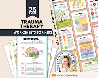 Trauma Therapy Worksheets for Kids, PTSD, Anxiety Relief (Fillable PDF)