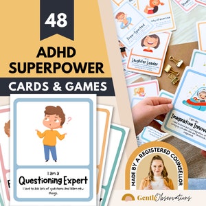 Flashcards de afirmação de habilidades de enfrentamento de superpoderes de TDAH, habilidades de enfrentamento de TDAH de funcionamento executivo, mentalidade de crescimento, aprendizagem socioemocional SEL