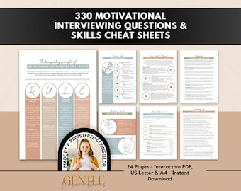 Motivational Interviewing Questions & Theory Cheat Sheets, Stages of Change, Therapy Office Forms, Solution Focused Approach, Addictions