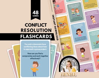 Conflict Resolution Flashcards for Kids Social Skills Development, School Counselor Restorative Justice Tool, School Teacher SEL Kids Cards