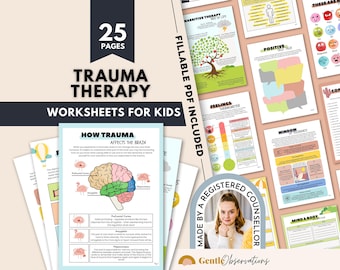Trauma Therapy Worksheets for Kids, PTSD, Anxiety Relief (Fillable PDF)