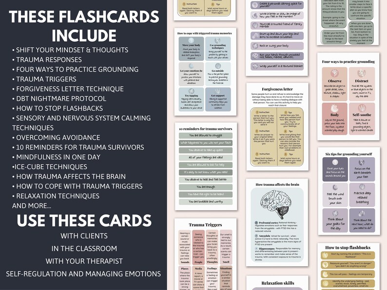 Anxiety, Depression, PTSD/Trauma and Kids Coping Skills Cards Bundle, DBT Skills, CBT Techniques, Breathing Scripts, Cognitive Distortions image 5