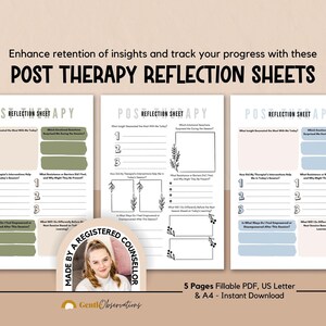 Post Therapy Reflection Worksheets, Therapy Progress Tracker, Therapy Office Forms, Post Therapy Journal Prompts, Coping Skills Sheets