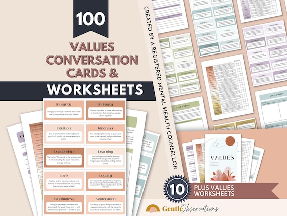Core Values List, Values Exploration and Conversation Cards, Values Worksheets, Acceptance and Commitment Therapy, ACT Worksheets, Beliefs