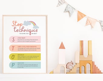 Poster STOP-techniek, angstverlichting, Calm Corner (digitale download)