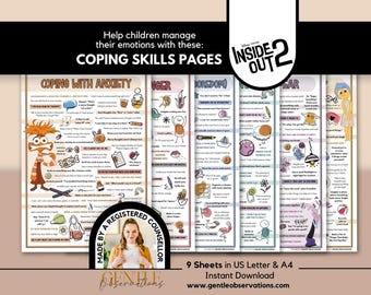 Inside Out 2 : Capacités d'adaptation pour une régulation émotionnelle d'une page, Documents de thérapie psychoéducative pour enfants pour le counseling scolaire, Coin apaisant
