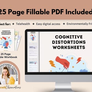 Cognitive Distortion Worksheets, Thinking Errors Flashcards, Unhelpful Thinking Patterns Workbook, CBT Worksheets, CBT Therapy, Anxiety Tool image 2