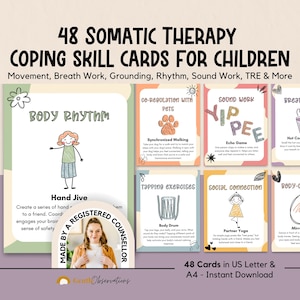 Somatic Therapy Coping Skill Cards for Kids' Nervous System Regulation, Somatic Flashcards, Polyvagal Theory, Emotional Regulation for Kids