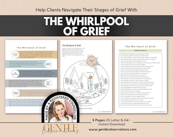 The Grief Whirlpool Worksheets, Stages of Grief, Grief and Loss Journal, Narrative Therapy, Bereavement Therapy Tool, Counseling Worksheets