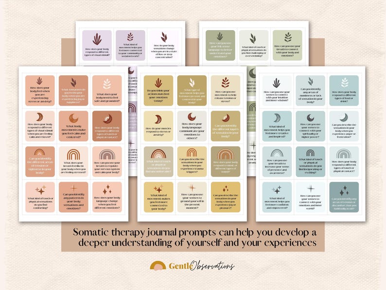 Somatic Awareness Journal Prompts, PTSD Therapy Cards (Digital Download) image 3