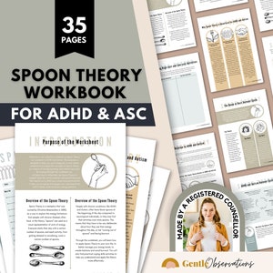 Spoon Theory Worksheets for Autism and ADHD Burnout, ADHD Digital Planner, Autism Workbook, Counseling Worksheets for Burnout Management