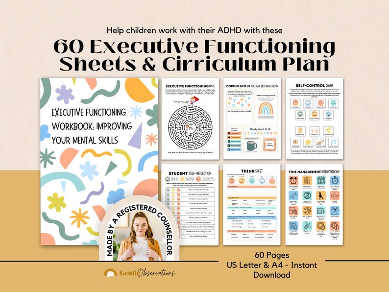 ADHD Executive Functioning Worksheet Bundle for Kids, ADHD Planner, ADHD Counseling, Emotional Regulation Coping Skill Cards, Social Skills image 5
