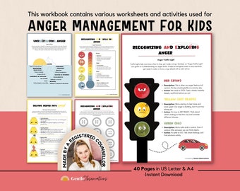 Anger Management Workbook for Kids, Anger Worksheets for Kids, Emotional Regulation, Anger Thermometer, Anger Coping Skills, Anger Therapy