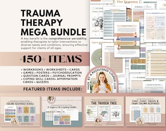 Trauma Therapy Worksheets Bundle, PTSD, Coping Skills (Digital Download)