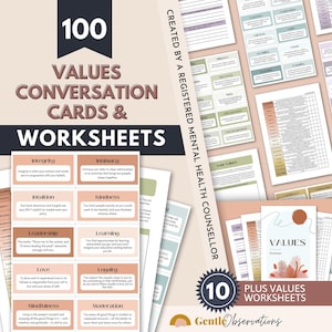 Core Values List, Values Exploration and Conversation Cards, Values Worksheets, Acceptance and Commitment Therapy, ACT Worksheets, Beliefs