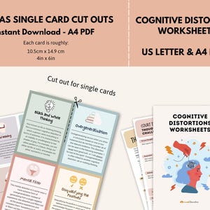 Cognitive Distortion Worksheets, Thinking Errors Flashcards, Unhelpful Thinking Patterns Workbook, CBT Worksheets, CBT Therapy, Anxiety Tool image 8