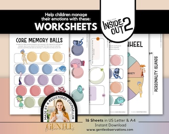 Inside Out 2 Emotional Regulation Worksheet Bundle for School Counseling, Social Emotional Learning, Daily Check-in, Kids Therapy Worksheets