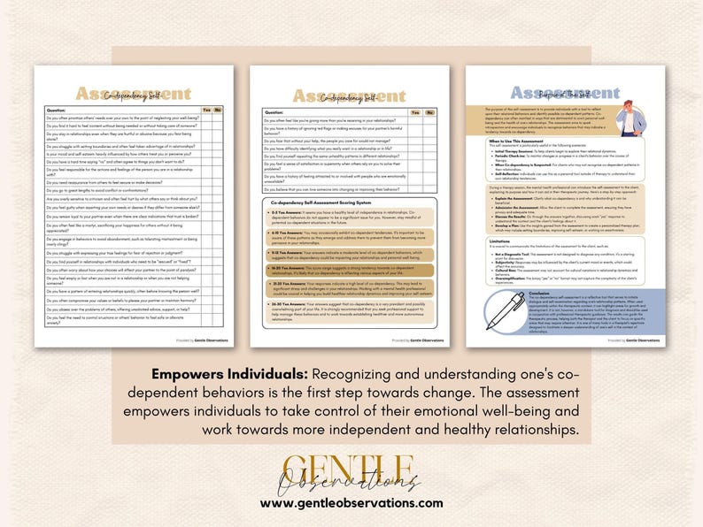 Codependent Relationships Self-Assessment for Identifying Codependent Behaviors and Traits, Codependency Therapy Worksheets, Self-Awareness image 5