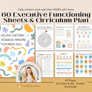 Executive Functioning Worksheets for Kids, ADHD Therapy Resources, ADHD Worksheets Group Counseling, ADHD Planner, Social Emotional Learning